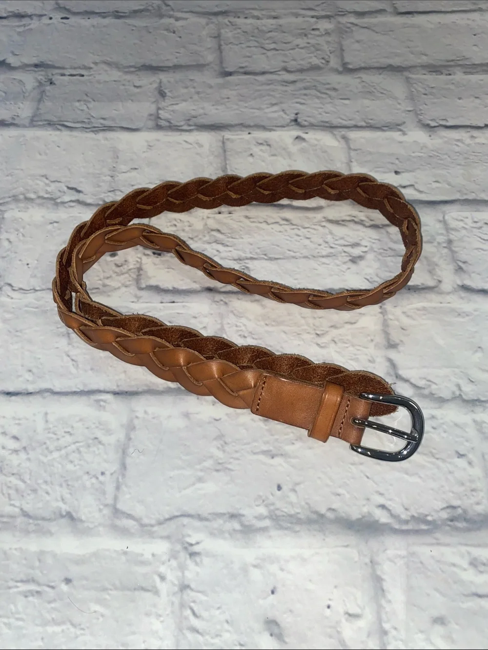 Ann Taylor Braided Leather Belt in Tan Size S